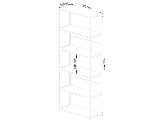 Regał loftowy metalowy 80 cm - czarny-czarny - 6 półek