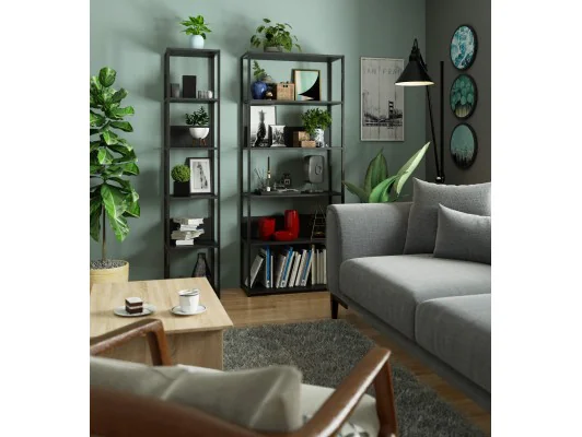 Regał loftowy metalowy 80 cm - czarny-czarny - 6 półek