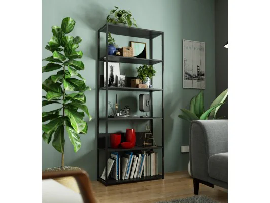 Regał loftowy metalowy 80 cm - czarny-czarny - 6 półek