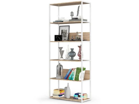 Zobacz Regał loftowy metalowy 80 cm - biały-dąb sonoma - 6 półek Regał loftowy metalowy 80 cm - biały-dąb sonoma - 6 półek