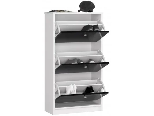 SZAFKA NA BUTY 3 UCHYLNE DRZWICZKI 60 cm BIAŁA / CZARNY POŁYSK