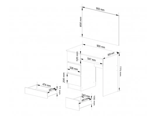 Toaletka z lustrem CLP T-6/SL 900x600 LEWA BIAŁA