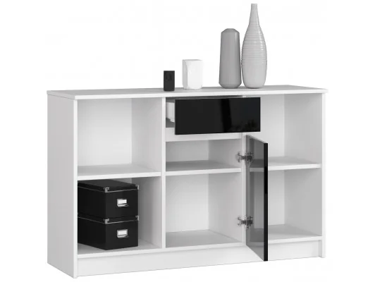 Zobacz KOMODA B-17 120 cm 1 SZUFLADA 1 DRZWI BIAŁA / CZARNY POŁYSK KOMODA B-17 120 cm 1 SZUFLADA 1 DRZWI BIAŁA / CZARNY POŁYSK