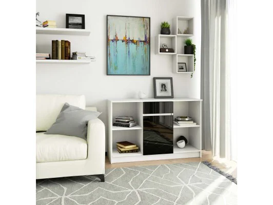 KOMODA B-17 120 cm 1 SZUFLADA 1 DRZWI BIAŁA / CZARNY POŁYSK