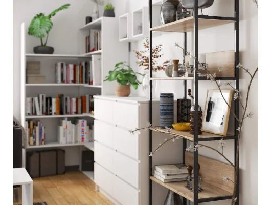 Regał loftowy metalowy 70 cm - czarny-dąb sonoma - 6 półek