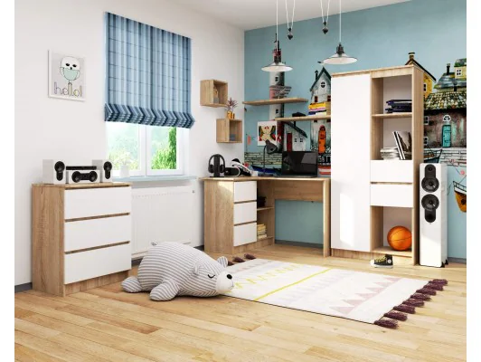 BIURKO NAROŻNE B16 124 cm LEWE 3 SZUFLADY DĄB SONOMA / BIAŁE