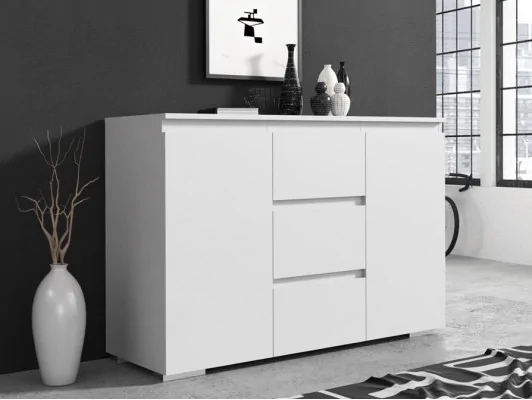 Zobacz Komoda do salonu z szufladami i drzwiczkami NEO 120 biała, antracyt/craft Komoda do salonu z szufladami i drzwiczkami NEO 120 biała, antracyt/craft