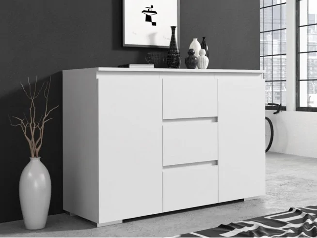 Komoda do salonu z szufladami i drzwiczkami NEO 120 biała, antracyt/craft