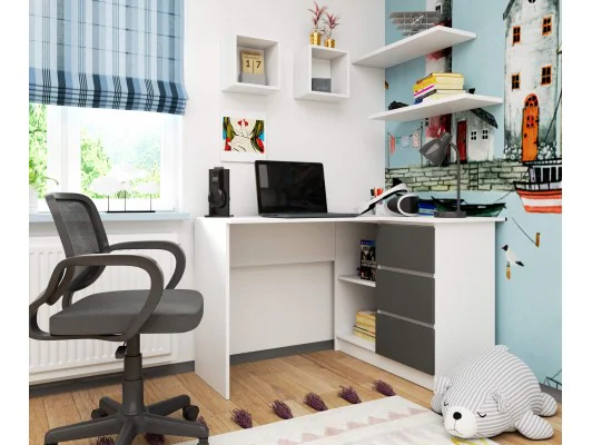 BIURKO NAROŻNE B16 CLP PRAWE PK BIAŁY / SZARY