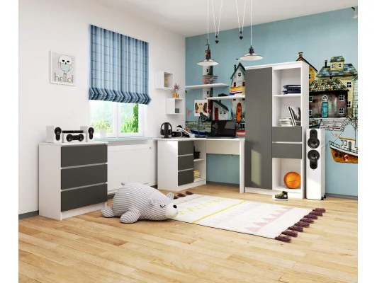 BIURKO NAROŻNE B16 CLP LEWE PK BIAŁY / SZARY