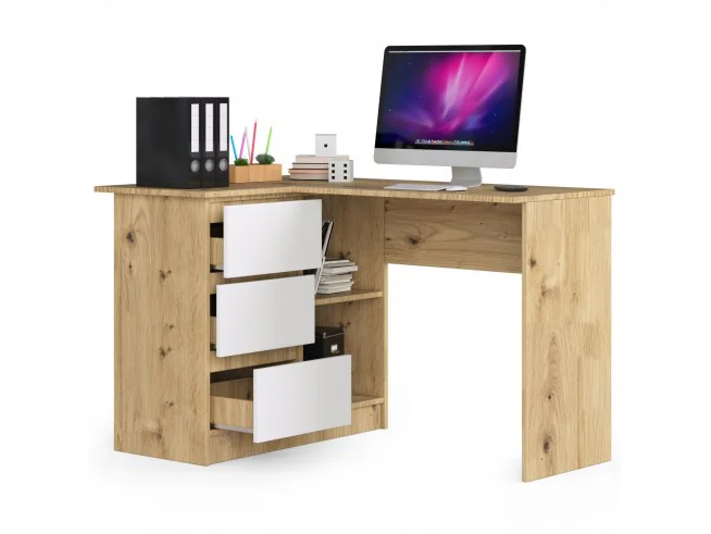 BIURKO NAROŻNE B16 CLP LEWE DĄB ARTISAN / BIAŁE