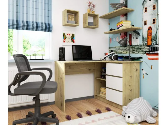 BIURKO NAROŻNE B16 CLP PRAWE DĄB ARTISAN / BIAŁE