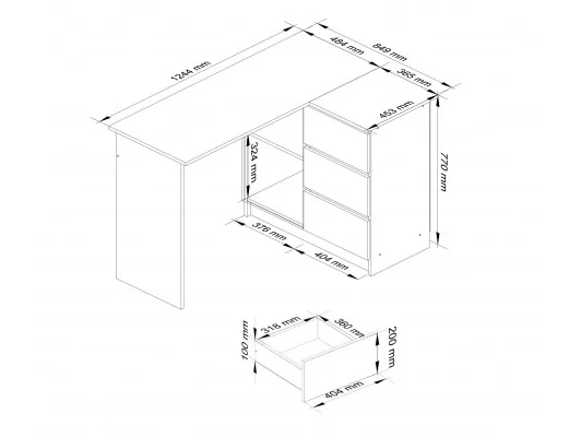 BIURKO NAROŻNE B16 CLP PRAWE DĄB CRAFT / BIAŁE
