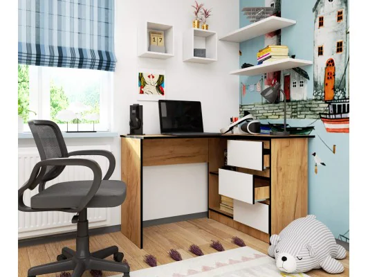 BIURKO NAROŻNE B16 CLP PRAWE DĄB CRAFT / BIAŁE