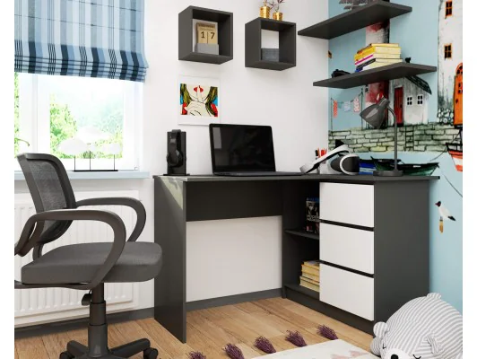 BIURKO NAROŻNE B16 CLP PRAWE PK SZARY / BIAŁY