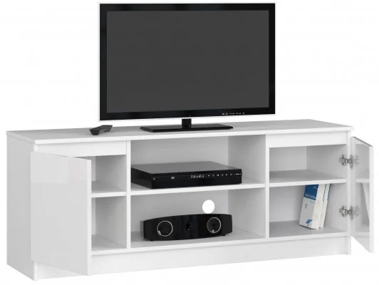 SZAFKA RTV 140 cm 2D 1P BIAŁY AKRYL WYSOKI POŁYSK