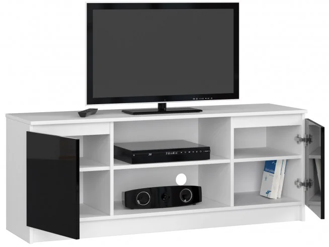 SZAFKA RTV 140 cm 2D 1P BIAŁA / CZARNY POŁYSK