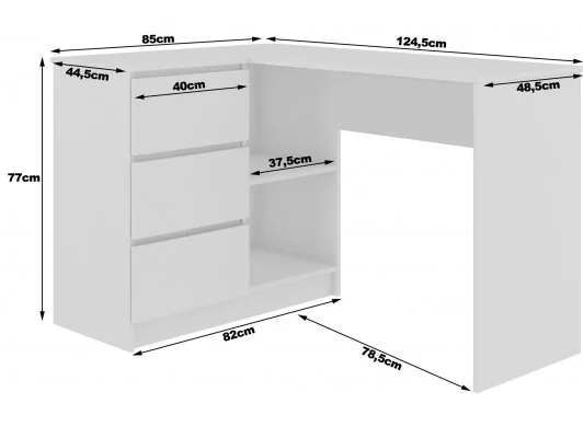 BIURKO NAROŻNE B16 124 cm LEWE 3 SZUFLADY PK DĄB CRAFT