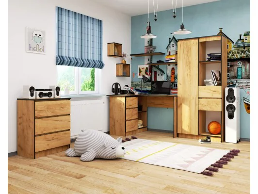 BIURKO NAROŻNE B16 124 cm LEWE 3 SZUFLADY PK DĄB CRAFT