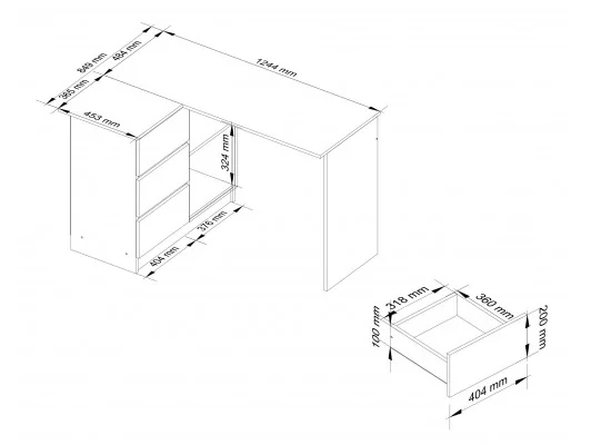 BIURKO NAROŻNE B16 CLP LEWE DĄB ARTISAN