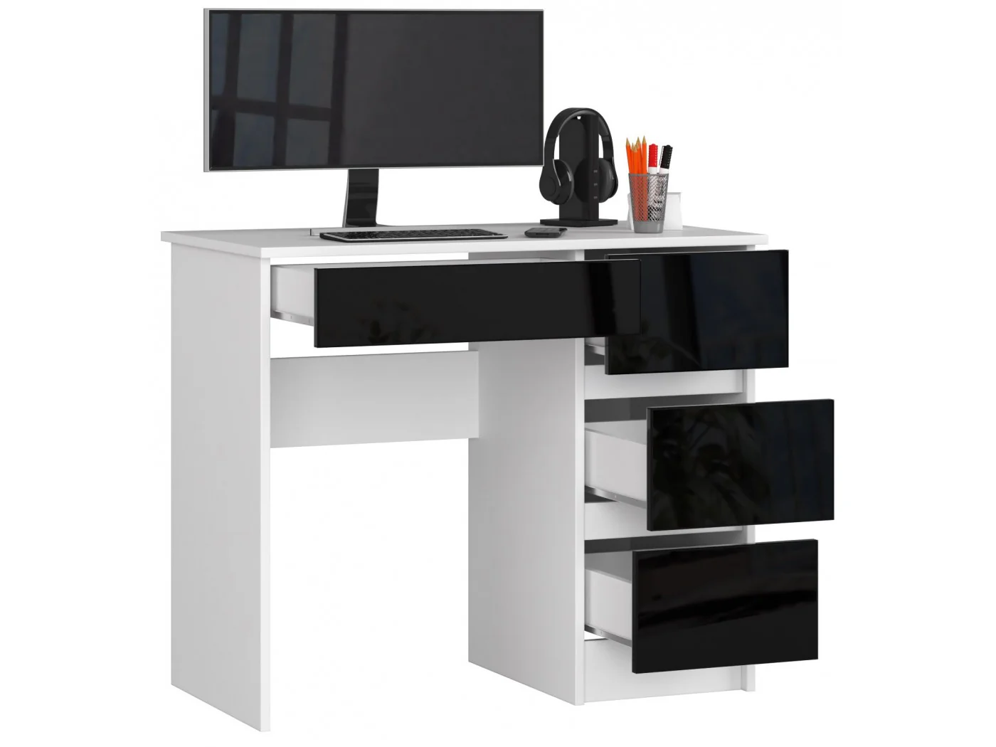 BIURKO KOMPUTEROWE A-7 90 cm PRAWE BIAŁE / CZARNY POŁYSK BIURKO KOMPUTEROWE A-7 90 cm PRAWE BIAŁE / CZARNY POŁYSK