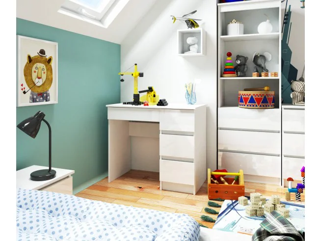 BIURKO KOMPUTEROWE A-7 90 cm PRAWE PK BIAŁE / BIAŁY POŁYSK