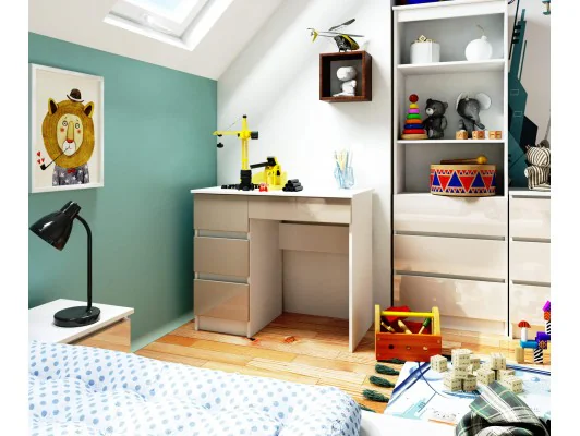 Biurko komputerowe A-7 90 cm lewe - białe-cappuccino połysk