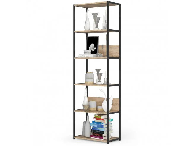 Regał loftowy metalowy 60 cm - czarny-dąb sonoma - 6 półek