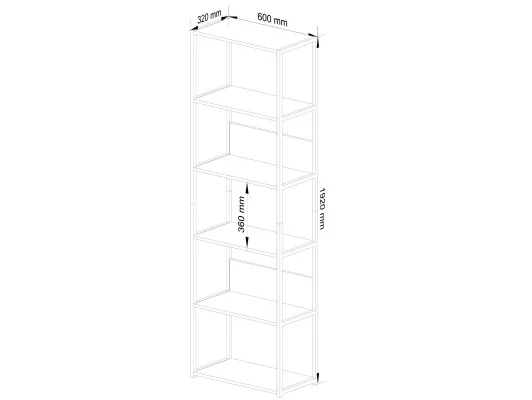 Regał loftowy metalowy 60 cm - czarny-dąb sonoma - 6 półek