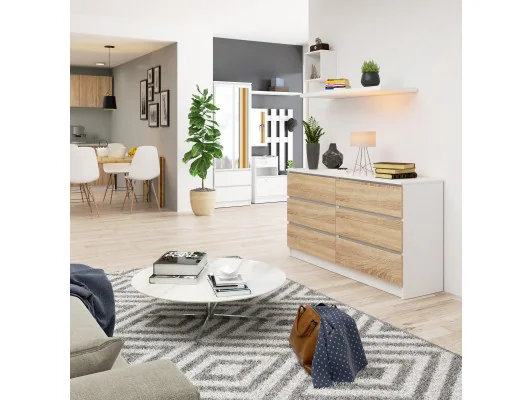 Zobacz KOMODA K 140 cm 6 SZUFLAD PK BIAŁA / SONOMA KOMODA K 140 cm 6 SZUFLAD PK BIAŁA / SONOMA