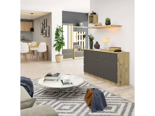KOMODA K140 6SZ CLP DĄB ARTISAN / SZARY