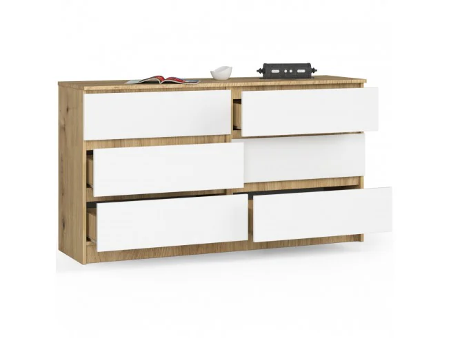 KOMODA K140 6SZ CLP DĄB ARTISAN / BIAŁY