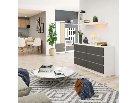 Komoda K 140 cm 6 szuflad PK biała-grafit szary
