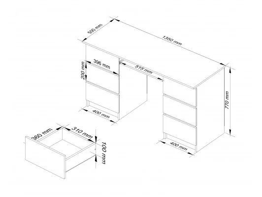 BIURKO A-11 CLP 6SZ PK SONOMA / BIAŁY