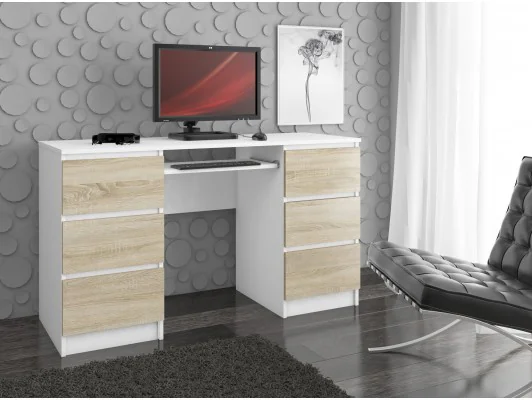 BIURKO KOMPUTEROWE A-11 135 cm 6 SZUFLAD BIAŁE / SONOMA