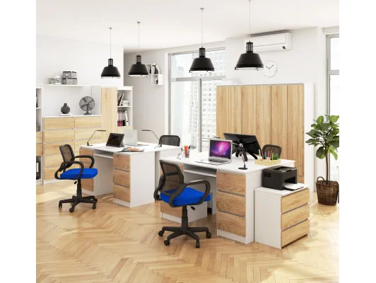 BIURKO KOMPUTEROWE A-11 135 cm 6 SZUFLAD BIAŁE / SONOMA