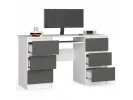Biurko komputerowe A-11 135 cm 6 szuflad - białe-grafit szary