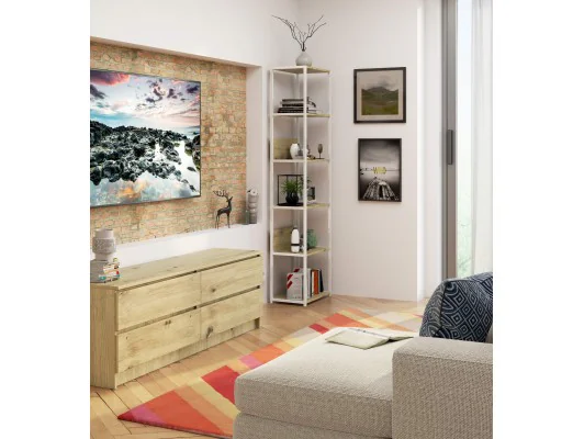 Regał loftowy metalowy 50 cm - biały-dąb artisan - 6 półek