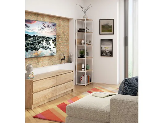 REGAŁ METALOWY LOFT 500 BIAŁY/DĄB SONOMA