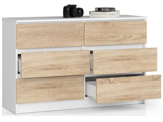 Zobacz KOMODA K120 6SZ CLP BIAŁY / SONOMA KOMODA K120 6SZ CLP BIAŁY / SONOMA