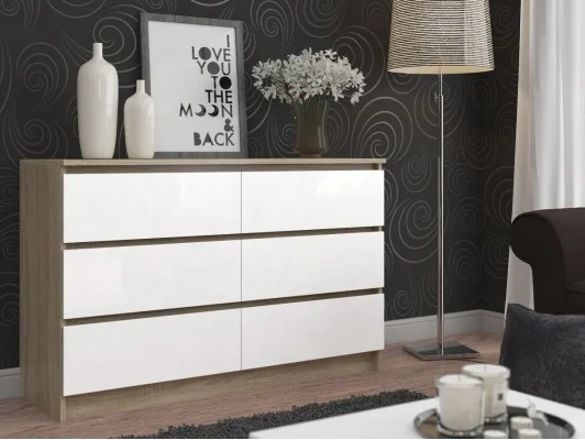 Zobacz KOMODA K120 6SZ CLP PK DĄB SONOMA / BIAŁY KOMODA K120 6SZ CLP PK DĄB SONOMA / BIAŁY