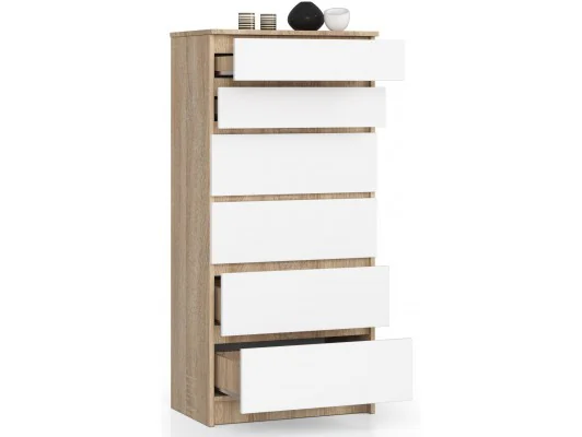 KOMODA K60 6SZ CLP DĄB SONOMA / BIAŁA