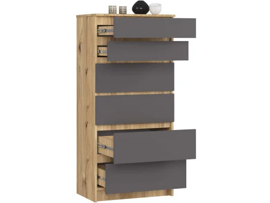 KOMODA K60 6SZ CLP PK DĄB ARTISAN / SZARY