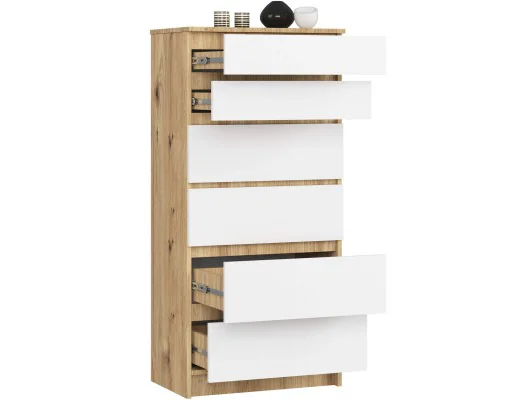 KOMODA K60 6SZ CLP PK DĄB ARTISAN / BIAŁY