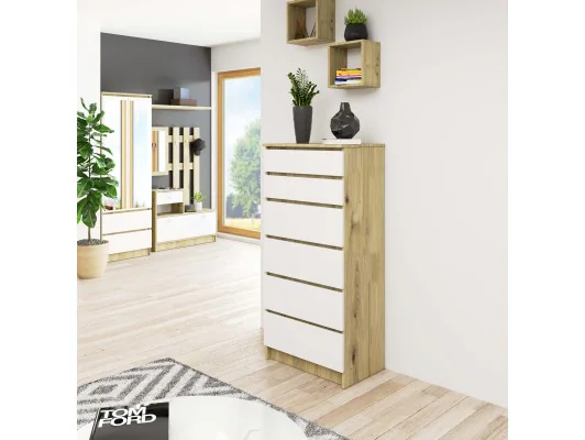 KOMODA K60 6SZ CLP PK DĄB ARTISAN / BIAŁY