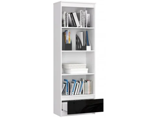 REGAŁ R 60 cm CLP 1 SZUFLADA 4 PÓŁKI BIAŁY / CZARNY POŁYSK