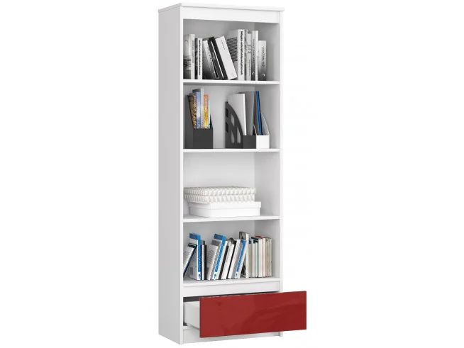 REGAŁ R 60 cm CLP 1 SZUFLADA 4 PÓŁKI BIAŁY / CZERWONY POŁYSK