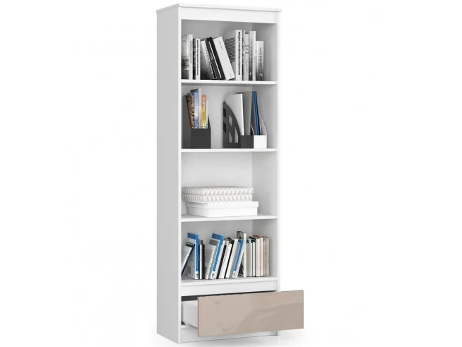 Regał R 60 cm CLP 1 szuflada 4 półki - biały-cappuccino połysk