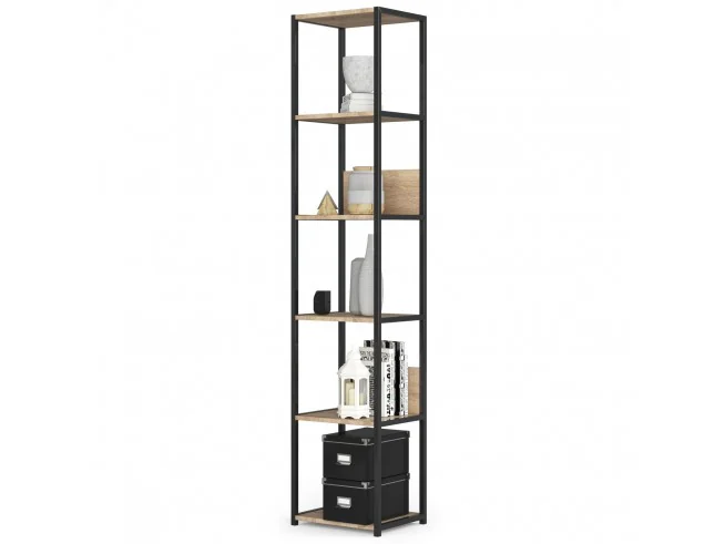Regał loftowy metalowy 40 cm - czarny-dąb sonoma - 6 półek