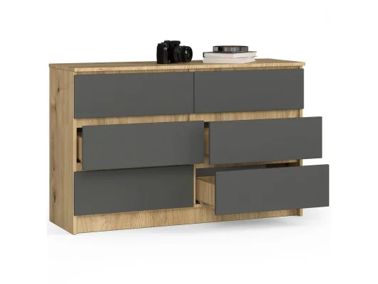 KOMODA K120 6SZ CLP DĄB ARTISAN / SZARY